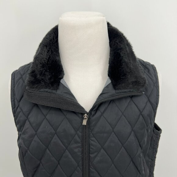 Nike Women's Faux Fur Collar Zip-Up Quilted Vest XL Extra Large Black - Picture 2 of 9